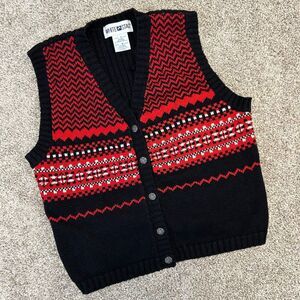 Vintage White Stag Sweater Vest Women Size Large Button‎ Grandma Cottage